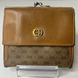 🤎GUCCI Vintage Interlocking G Micro GG Logo Canvas/Leather Bifold Wallet🤎